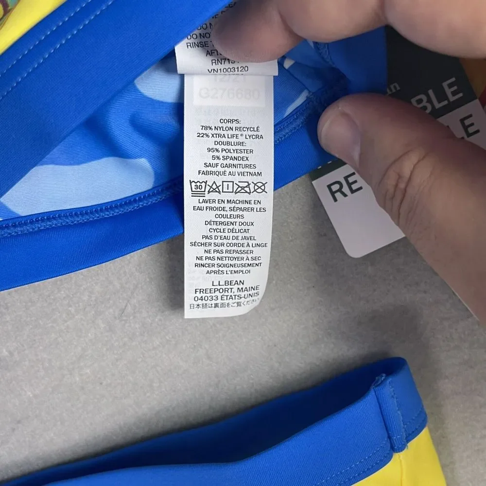 New L.L. Bean Crop Top‎ Bikini Girls Sz 4 Yellow Kids Reversible UPF 50+